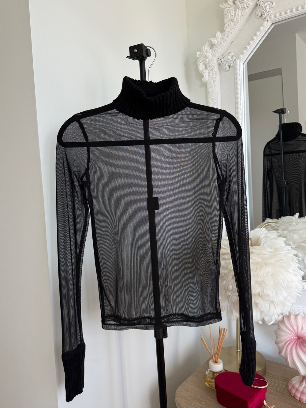 Zara Black Sheer Mesh Turtleneck Long-Sleeve Top - Picture 6 of 13